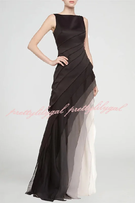 Latest Trends Elegant and Mysterious Tulle Gradient Cascading Design Gown Maxi Dress