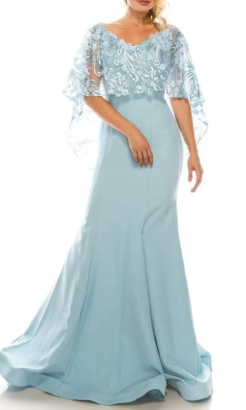 City Fashion Odrella - 7Y1037 Off-Shoulder Trumpet Gown with Embroidered Mesh Cape