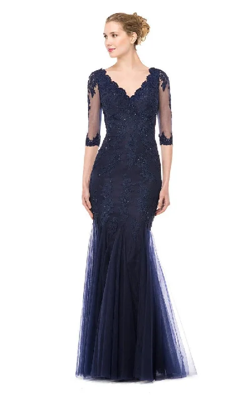 Versatile Style Wardrobe Marsoni by Colors M162-1 Quarter Sleeve Lace Beaded Mermaid Gown