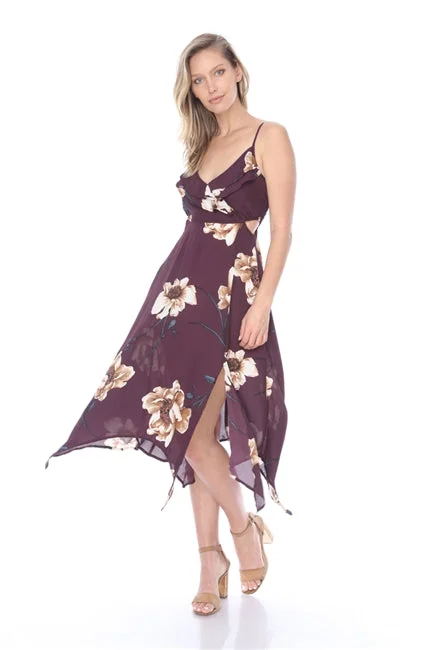 Stylish Basics Wine Red Floral Maxi Dress