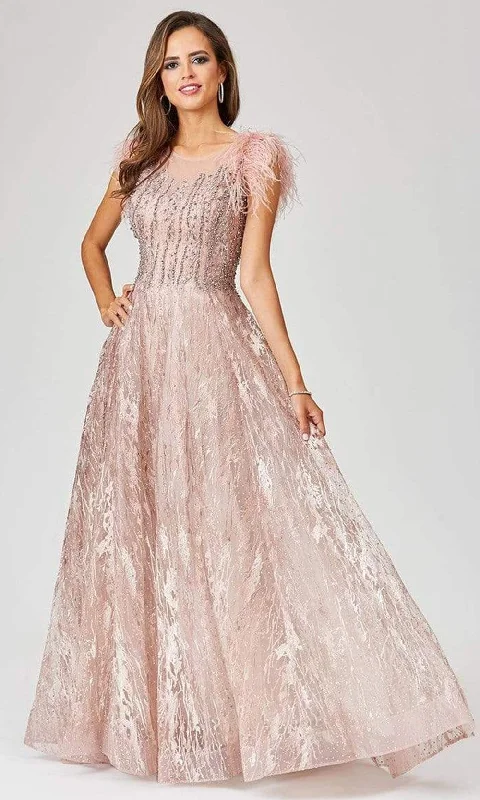 Free Spirited Fashion Lara Dresses - 29475 Feather-Fringed Cap Sleeve Embroidered Gown