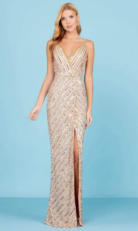 Everyday Women’s Fashion Trends SCALA - 60258 Striped Sequin V-Neck Gown