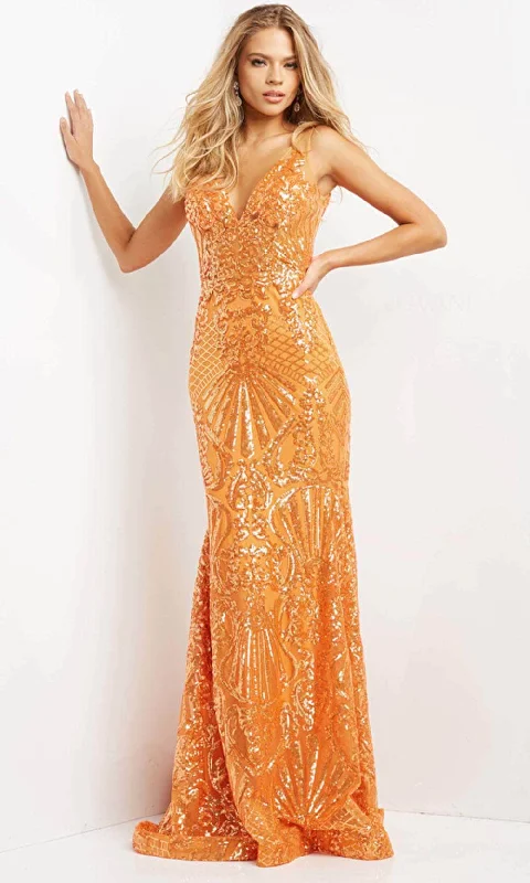 Break Fashion Norms Jovani 07276 - Embellished Sleeveless V-Neck Evening Gown