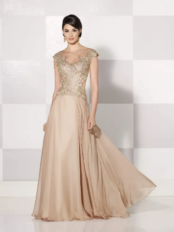 Chic And Trendy Mon Cheri Chiffon Cap Sleeved Gown in Champagne 214686