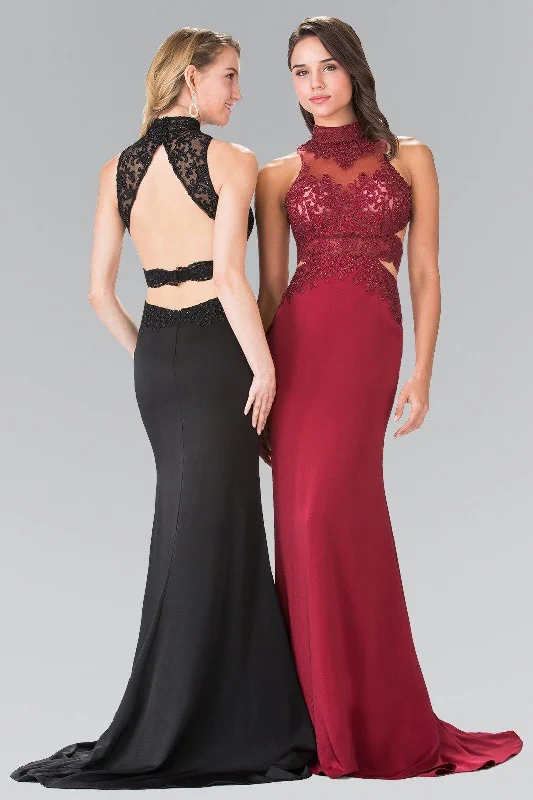 Gift Ideas High-Neck Open Back Jersey Long Prom Dress