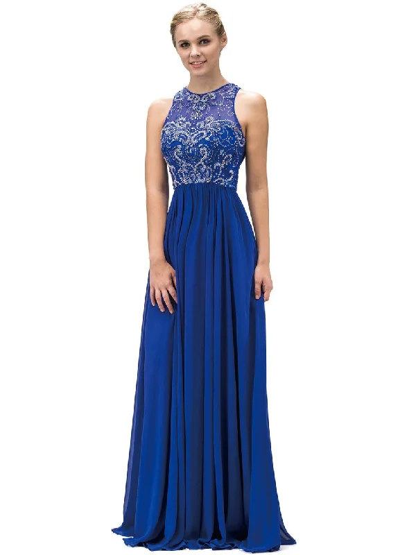 Everyday Basics Dancing Queen Crystal Ornate Illusion Gown in Royal Blue 9327