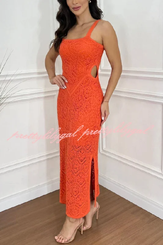 Latest Trends Zafina Crochet Knit Cutout Waist Texture Slit Stretch Maxi Dress