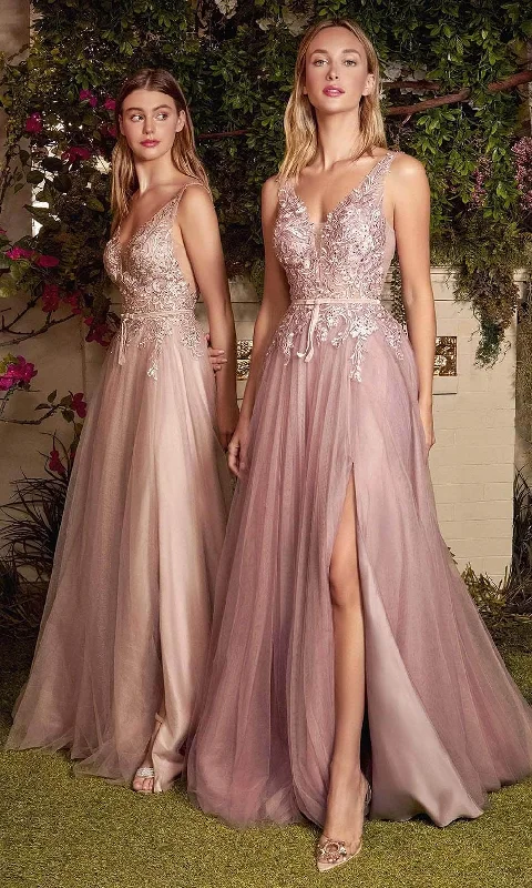 Classic Women’s Clothing Styles Andrea and Leo - Embroidered V-Neck Prom Gown A1045