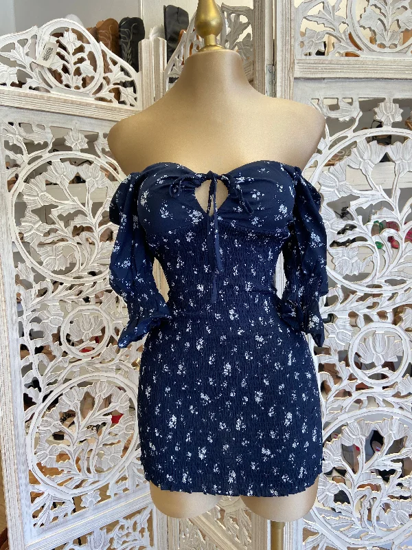 Best Deals Of The Season Navy Floral Smocked Dress