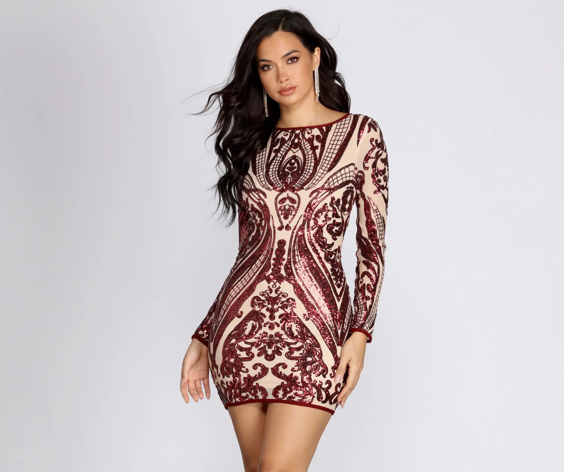 Exclusive Sale Slay In Sequins Damask Mini Dress