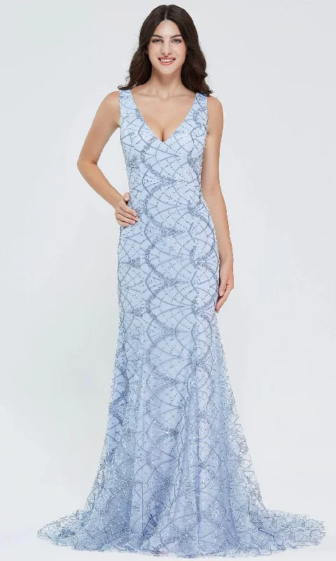 Browse Our Top Products J'Adore Dresses J20029 - Deep V-Neck Beaded Evening Gown