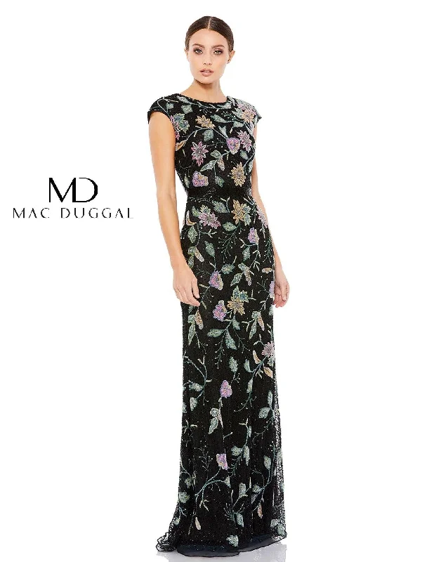 Latest Fashion Mac Duggal 5229 Long Formal Cap Sleeve Floral Dress