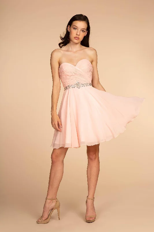 Women’s Fashion Clothing Ruched Strapless Sweetheart Chiffon Short Dress