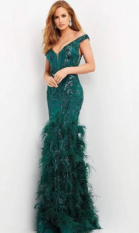 Elegant Attire For The Modern Lady Jovani - 05660 Off Shoulder Sequined and Feathered Gown