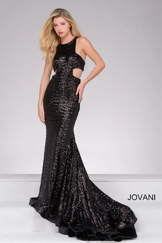 Weekend Exclusive Jovani 48334 Cut Out Sequined Long Prom Dress