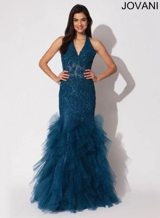 Bold Fashion Jovani 79095 Prom Long Beaded Halter Formal Dress