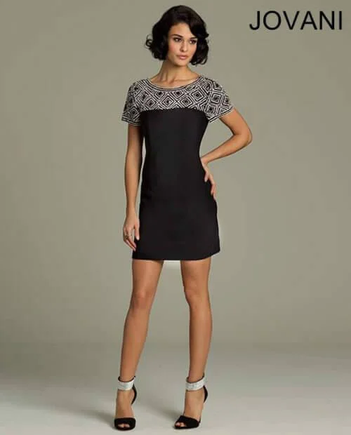 Fashion Forward Outfits Jovani 92203 Short Sleeve Cocktail Dress