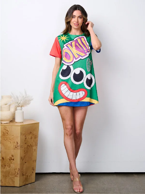 Chic And Comfortable WOMEN'S SHORT SLEEVE TUNIC GRAPHIC MULTI MINI DRESS