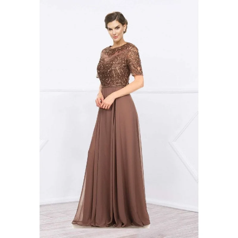 Season Appropriate Women's Collection Nox Anabel 5151 Embroidered Bateau Neck A-Line Gown