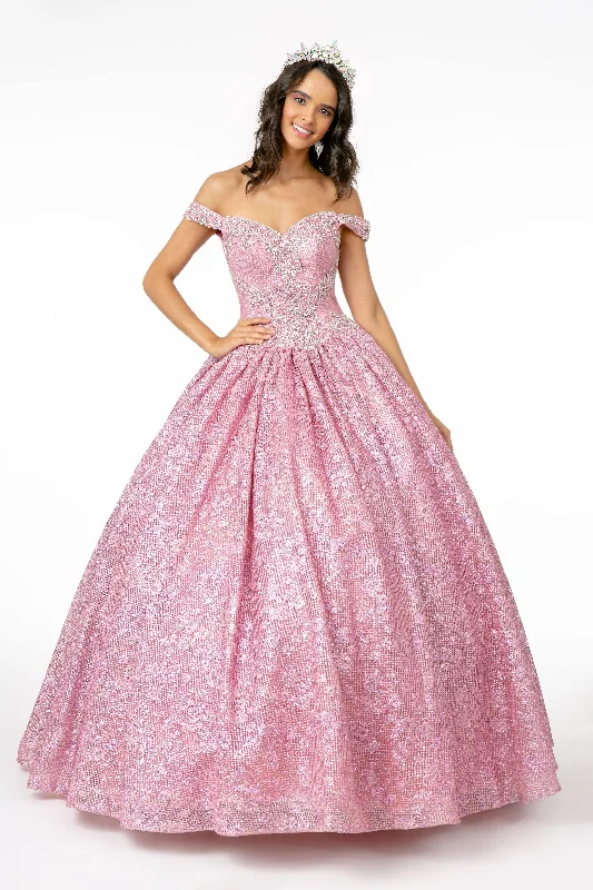 Women’s Formal Wear Jewel Embellished Glitter Netting Quinceanera Dress