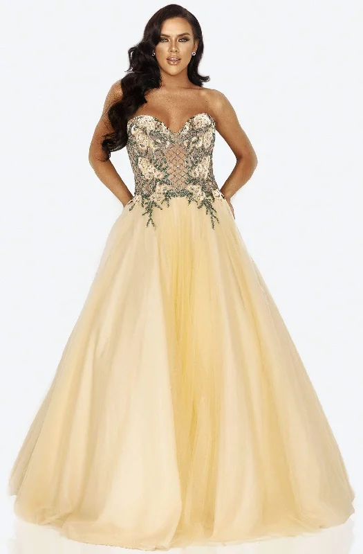 Stylish Basics Terani Couture - 2011P1149 Beaded Illusion Lattice Tulle Ballgown