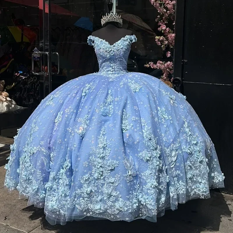 Versatile Wardrobe Essentials Light Blue Vestido De XV Años Applique Quinceanera Dresses Off The Shoulder Mexican Girls Sweet 15 Birthday Party Dress