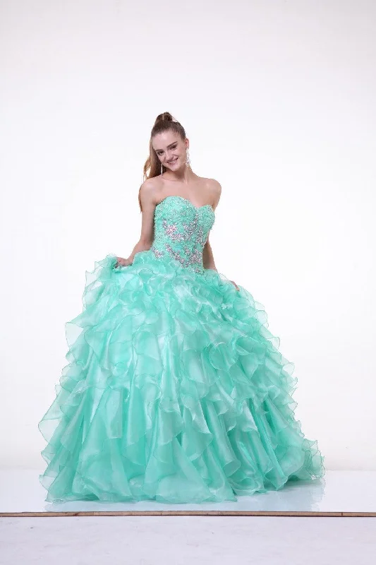 Women's Fashion Hotspots Cinderella Divine CD6782 Long Strapless Beaded Tulle Ball Gown