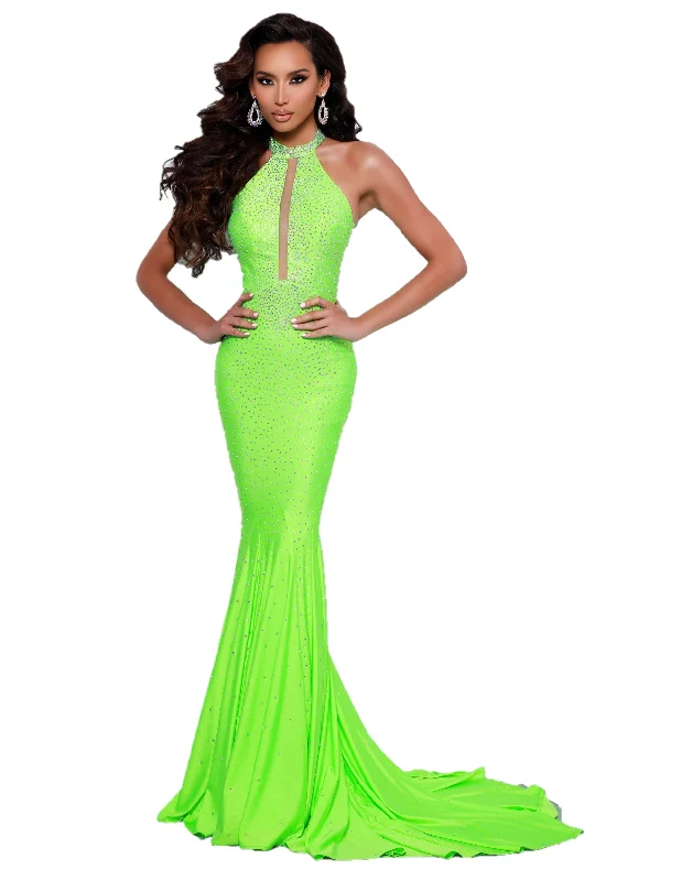 Flash Sales Johnathan Kayne 2037 Size 10 Lime Sheer High Neck Prom Dress Pageant Gown Formal