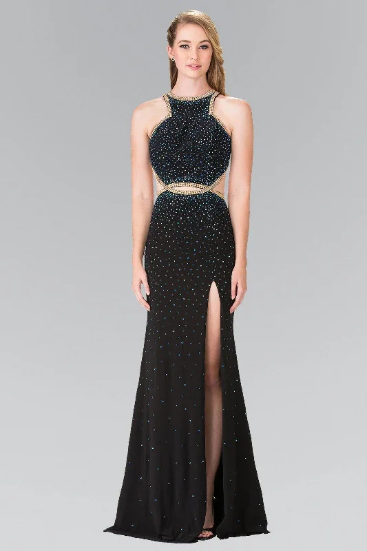 Summer Deals Beaded High-Neck Long Prom Dress Accented with Slit