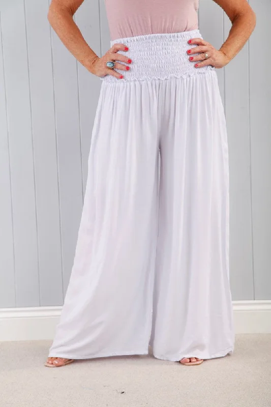 Women’s Trendy Outfits Ruched Waist Palazzo Pants White