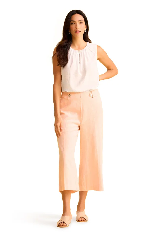 All Season Basics Discount Waist Tab Linen Culotte - Peach