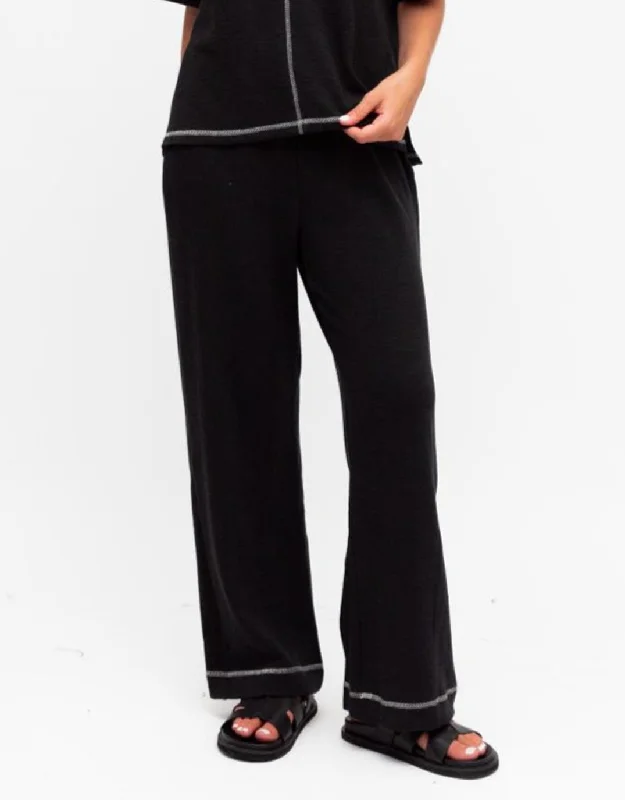 Stylish Everyday Clothing Contrast Stitch Pants - Black