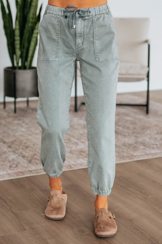 Women’s High Street Fashion Drea Denim Joggers - Dusty Sage