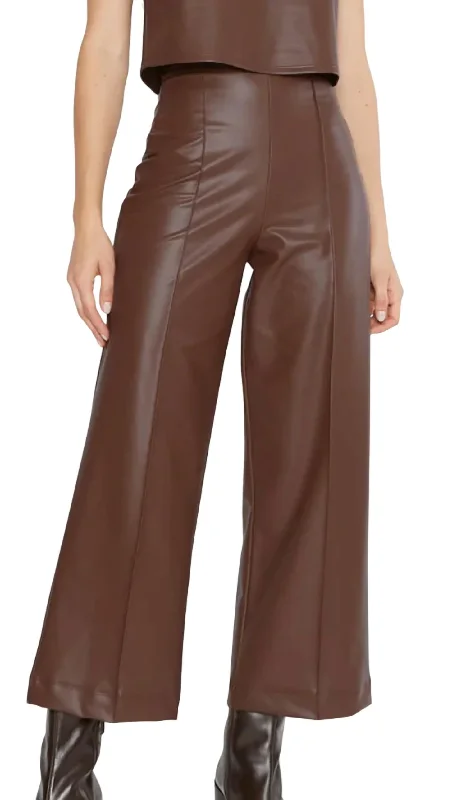 Chic And Comfortable Vegan Leather Straight Leg Cropped Pant In Brown