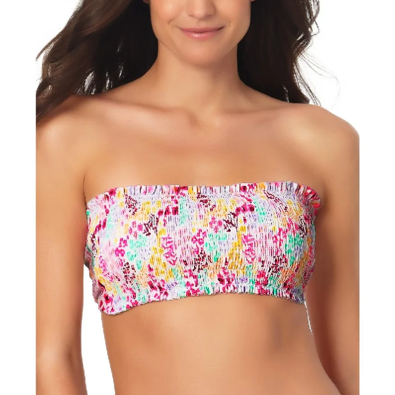 Explore What's New Juniors Womens Floral Smocked Swim Top Separates