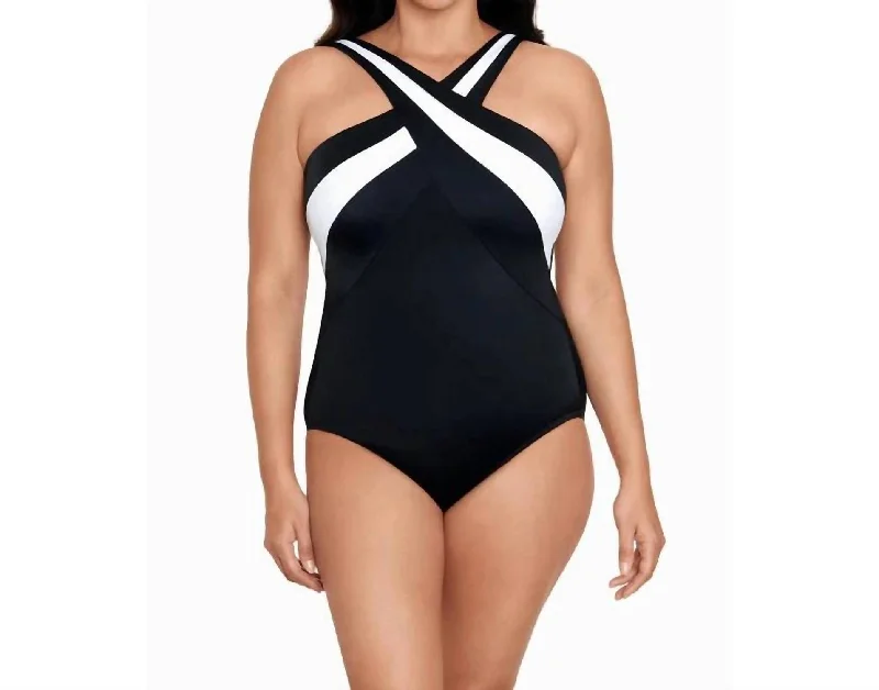 Sophisticated Outfits Tank Long Torso One Piece Swimsuit In Black/white