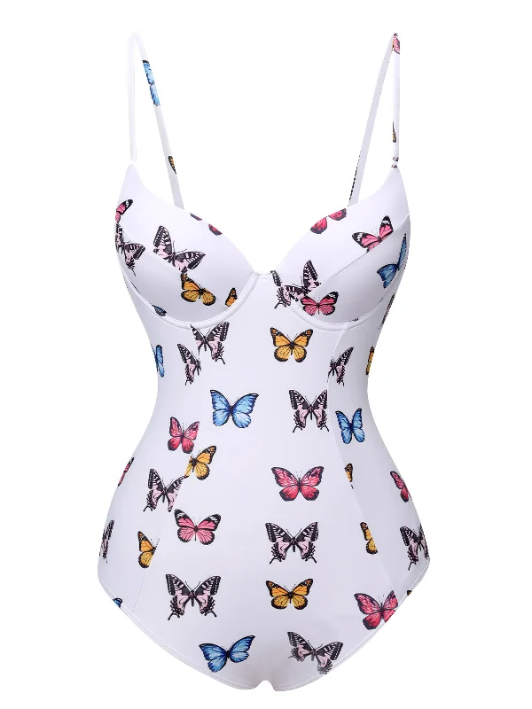 Style Revolution White 1970s Butterfly Strap One-Piece Swimsuit