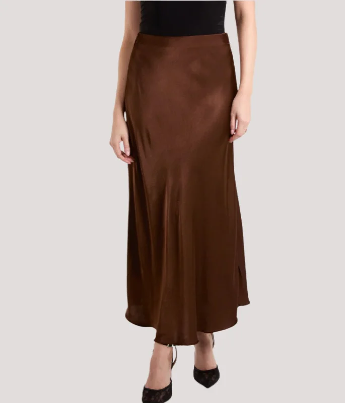 Style Breakthroughs Brown Satin Slip Midi Skirt