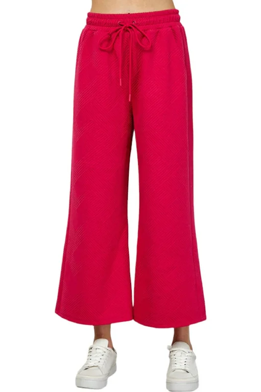 Discount Price Textured Soft Cropped Wide Pants In Barbie Pink