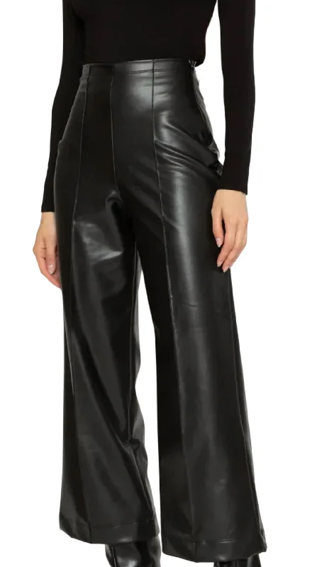 Elegant Styles Vegan Leather Straight Leg Cropped Pant In Black