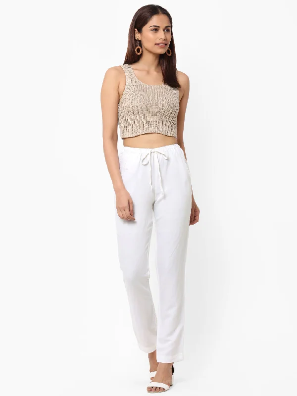 Trend Setting Threads Women's White Linen Regular Fit Pant