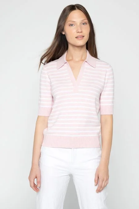 Women’s Evening Wear Kinross Cashmere DBL Knit Stripe Polo