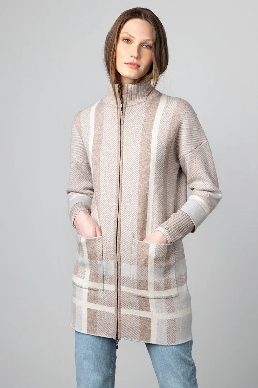 Unleash Your Trendy Side Kinross Cashmere Plaid Zip Mock Cardigan