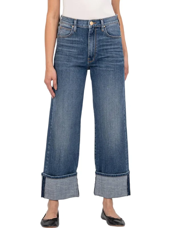 Trend Alert Sienna Wide Leg Roll Up Jeans In Alert