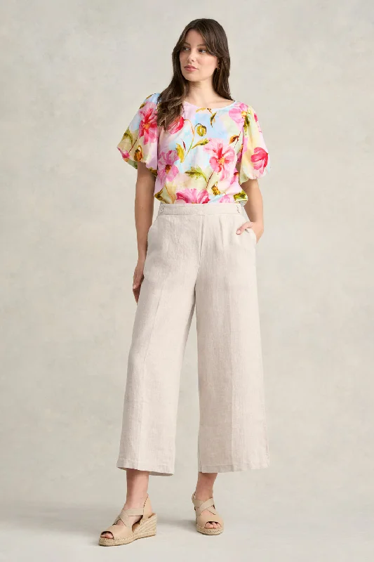 Fashionable Dresses for Women Linen 7/8th Wide Leg Pant