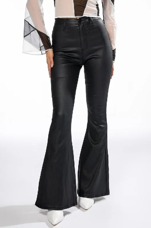 Seasonal Sale ON DUTY VEGAN LEATHER HIGH RISE FLARE PANTS LONG INSEAM