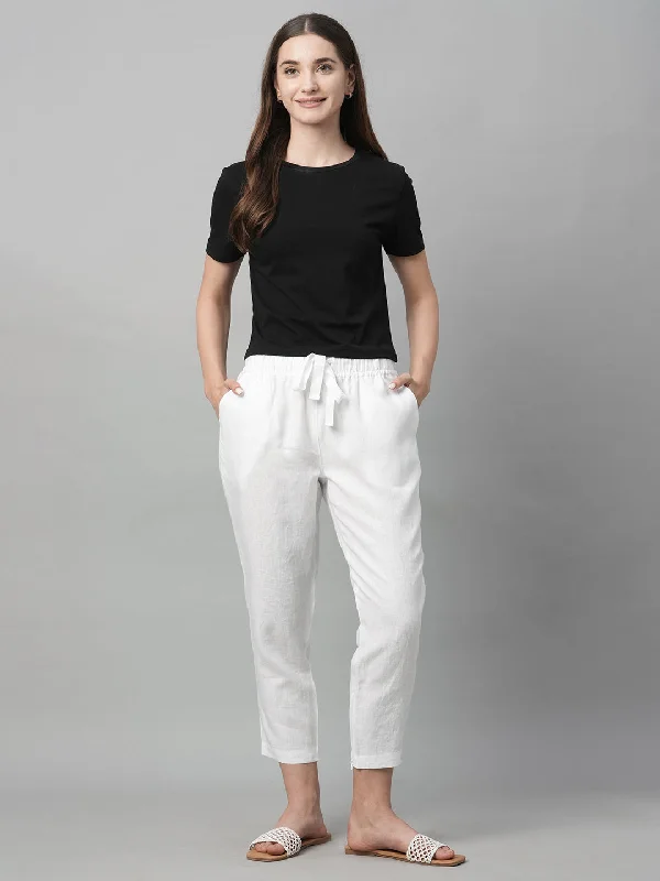 Trendsetter's Closet Women's White Linen Regular Fit Pant