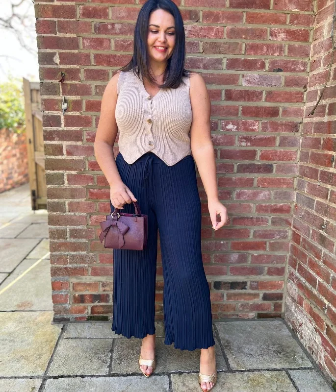 Fashion Forward Femme Navy Pleated Trousers