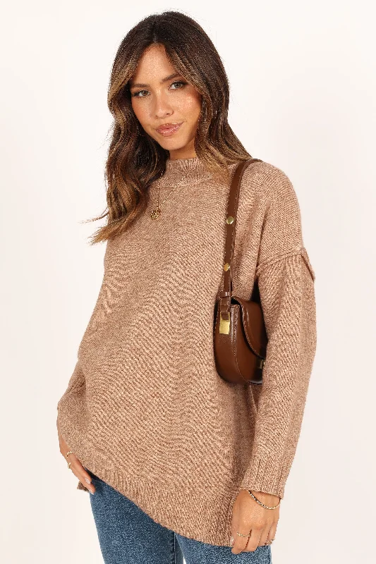 Casual Fashion Alisa Mockneck Knit Sweater - Mocha