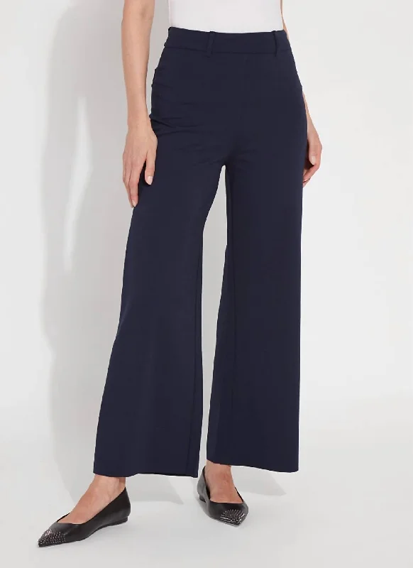 Chic And Edgy Erin Hi Waist Wide Leg Ponte Pants In Navy